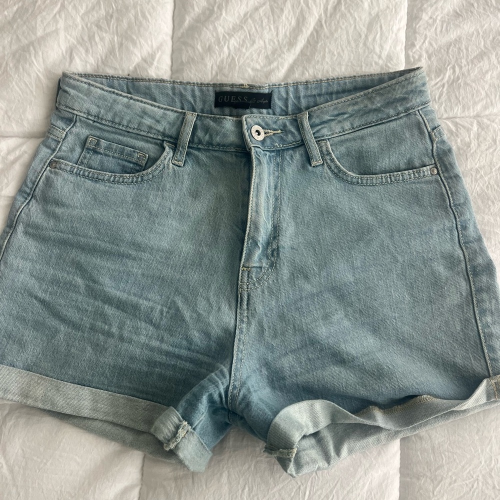 Guess Blue Jean Shorts Distressed Mid-Thigh